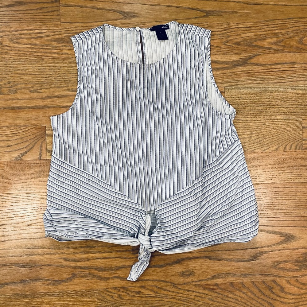 AQUA blue and white tank top that ties (medium)